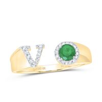 1/8CTW-DIA NK 4 MM RD-EM SYNTHETIC INITIAL  &quot;V&quot; LADIES RING