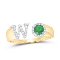 1/6CTW-DIA NK 4 MM RD-EM SYNTHETIC INITIAL  &quot;W&quot; LADIES RING