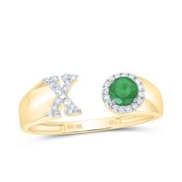 1/8CTW-DIA NK 4 MM RD-EM SYNTHETIC INITIAL  &quot;X&quot; LADIES RING