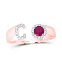 1/8CTW-DIA NK 4 MM RD-RU SYNTHETIC INITIAL  &quot;C&quot; LADIES RING