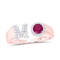 1/6CTW-DIA NK 4 MM RD-RU SYNTHETIC INITIAL  &quot;M&quot; LADIES RING