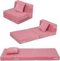 Folding Sofa Bed for Kids, Corduroy Fold Out Chair Bed Toddler Futon Chair - Pink