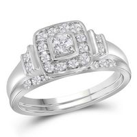 10kt White Gold Womens Round Diamond Solitaire Square Wedding Engagement Ring Band Set 1/3 Cttw