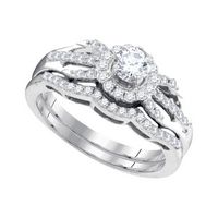 10kt White Gold Womens Round Diamond Halo Bridal Wedding Engagement Ring Band Set 1/2 Cttw