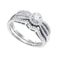 10kt White Gold Womens Round Diamond Split-shank Bridal Wedding Engagement Ring Band Set 3/8 Cttw