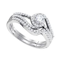 10kt White Gold Womens Round Diamond Swirl Bridal Wedding Engagement Ring Band Set 1/2 Cttw