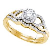 10kt Yellow Gold Womens Round Diamond Bridal Wedding Engagement Ring Band Set 3/8 Cttw