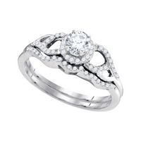 10k White Gold Round Diamond Bridal Wedding Ring Band Set 3/8 Cttw