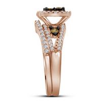 10kt Rose Gold Womens Round Brown Diamond Bridal Wedding Engagement Ring Band Set 1.00 Cttw