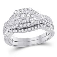 14kt White Gold Womens Round Diamond Split-shank Halo  Wedding Engagement Ring Band Set 1/2 Cttw