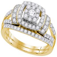 14kt Yellow Gold Womens Round Diamond Bridal Wedding Engagement Ring Band Set 1.00 Cttw