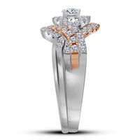 14kt White Gold Womens Round Diamond Rose-tone Crossover Engagement Ring Set 1.00 Cttw