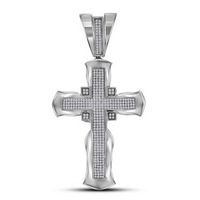10kt White Gold Mens Round Diamond Flared Cross Crucifix Charm Pendant 1.00 Cttw