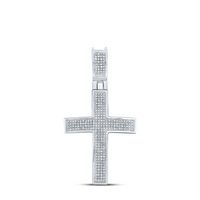 10kt White Gold Mens Round Diamond Cross Charm Pendant 1/2 Cttw
