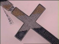 10kt White Gold Mens Round Black Color Enhanced Diamond Cross Charm Pendant 1.00 Cttw