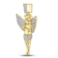 10kt Yellow Gold Mens Round Diamond Angel Charm Pendant 3/8 Cttw