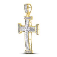 10kt Yellow Gold Mens Round Diamond Cross Religious Charm Pendant 3/4 Cttw