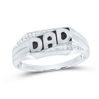 14kt White Gold Mens Round Diamond Dad Father Ring .01 Cttw
