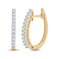 14kt Yellow Gold Womens Round Pave-set Diamond Single Row Hoop Earrings 1/4 Cttw