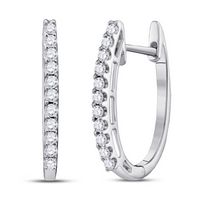14kt White Gold Womens Round Pave-set Diamond Single Row Hoop Earrings 1/4 Cttw
