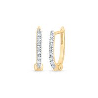 10kt Yellow Gold Womens Round Prong-set Diamond Single Row Hoop Earrings 1/12 Cttw