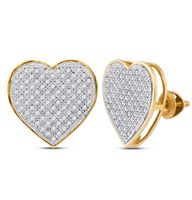 10kt Yellow Gold Womens Round Diamond Heart Cluster Earrings 1/2 Cttw