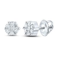 14kt White Gold Womens Round Diamond Flower Cluster Stud Earrings 1/6 Cttw