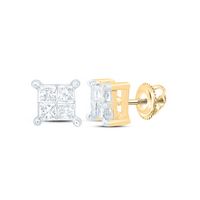 14kt Yellow Gold Womens Princess Diamond Square Cluster Stud Earrings 1/4 Cttw