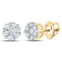 10kt Yellow Gold Womens Round Diamond Flower Cluster Stud Earrings 1/2 Cttw