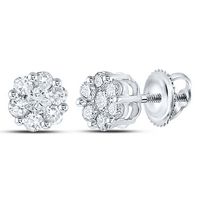 14kt White Gold Womens Round Diamond Flower Cluster Stud Earrings 1/2 Cttw