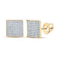 10kt Yellow Gold Womens Round Pave-set Diamond Square Cluster Earrings 1/2 Cttw