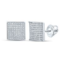10kt White Gold Womens Round Pave-set Diamond Square Cluster Earrings 1/2 Cttw