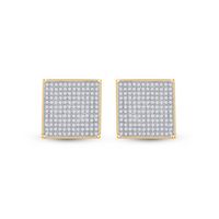 10kt Yellow Gold Womens Round Pave-set Diamond Square Cluster Earrings 7/8 Cttw