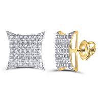 10kt Yellow Gold Mens Round Diamond Square Kite Cluster Stud Earrings 1/3 Cttw