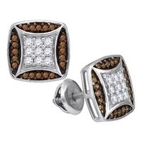 10kt White Gold Womens Round Brown Diamond Square Cluster Earrings 1/2 Cttw