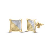 10kt Yellow Gold Mens Round Yellow Color Diamond Square Kite Cluster Screwback Earrings 1/2 Cttw