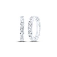 14kt White Gold Womens Round Diamond Channel Set Hoop Earrings 1/4 Cttw