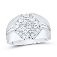 10kt White Gold Mens Round Diamond Diagonal Square Cluster Ring 1/2 Cttw