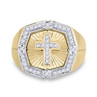 10kt Yellow Gold Mens Round Diamond Cross Ring 1/4 Cttw