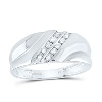 10kt White Gold Mens Round Diamond 2-row Wedding Anniversary Band Ring 1/8 Cttw