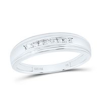 14kt White Gold Mens Round Diamond Channel-set Wedding Anniversary Band Ring 1/12 Cttw