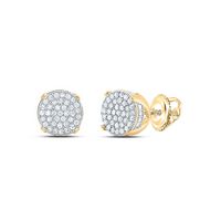 10kt Yellow Gold Mens Round Diamond Circle Cluster Stud Earrings 1/4 Cttw