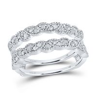 14kt White Gold Womens Round Diamond Milgrain Wrap Ring Guard Enhancer Wedding Band 1/3 Cttw