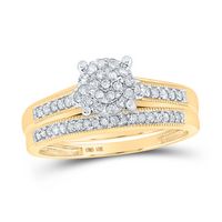 10kt Yellow Gold His &amp; Hers Round Diamond Cluster Matching Bridal Wedding Ring Band Set 3/8 Cttw