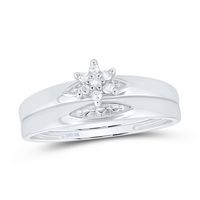 10kt White Gold His &amp; Hers Round Diamond Cluster Matching Bridal Wedding Ring Band Set 1/12 Cttw