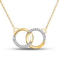 10kt Yellow Gold Womens Round Diamond Interlocking Double Circle Pendant Necklace 1/10 Cttw