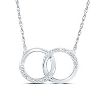 10kt White Gold Womens Round Diamond Interlocking Double Circle Pendant Necklace 1/10 Cttw