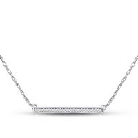 10kt White Gold Womens Round Diamond Horizontal Bar Pendant Necklace 1/10 Cttw