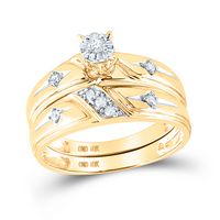10kt Yellow Gold His Hers Round Diamond Matching Wedding Set 1/5 Cttw