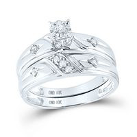 10kt White Gold His Hers Round Diamond Matching Wedding Set 1/5 Cttw